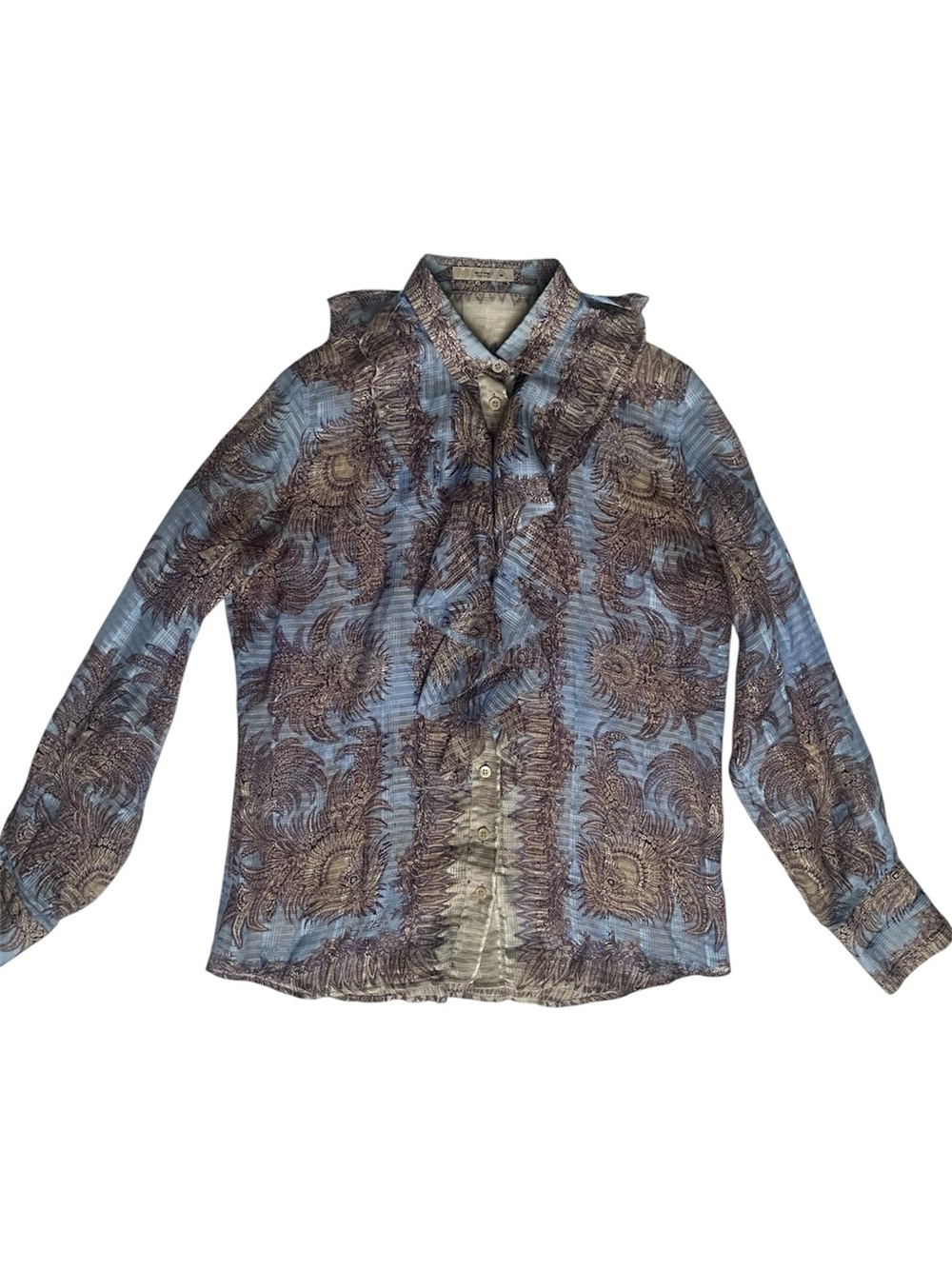 ETRO Silk Paisley Ruffled Button Down Blouse